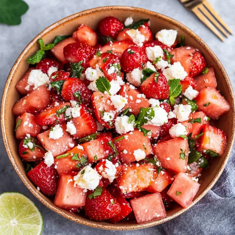 Watermelon Salad With Strawberries & Honey Lime Dressing