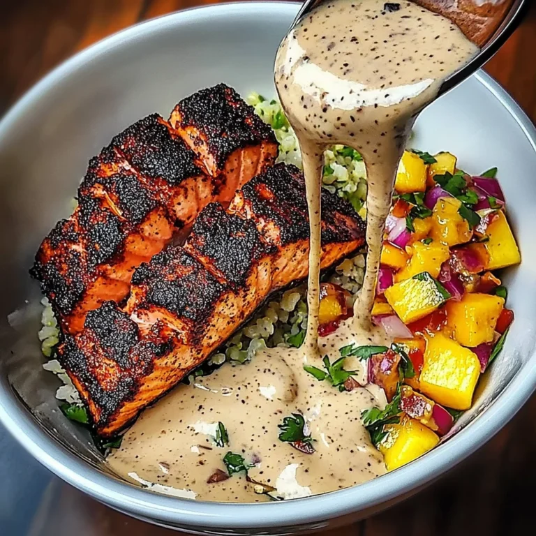 Blackened Salmon Bowl with Mango Salsa & Chipotle Crema