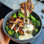 Grilled Chicken & Broccoli Bowls with Creamy Garlic Sauce