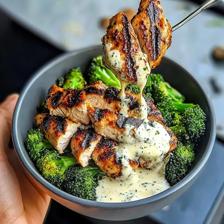 Grilled Chicken & Broccoli Bowls with Creamy Garlic Sauce