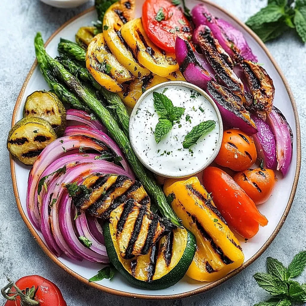 Grilled Vegetable Platter with Yogurt Mint Sauce