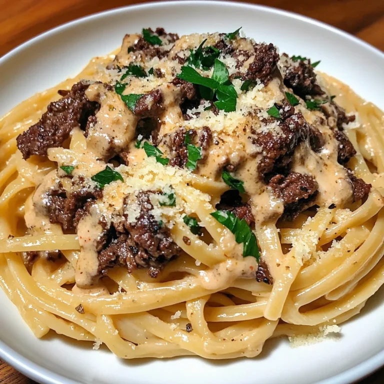Savory Beef & Garlic Parmesan Fettuccine Dinner Recipe