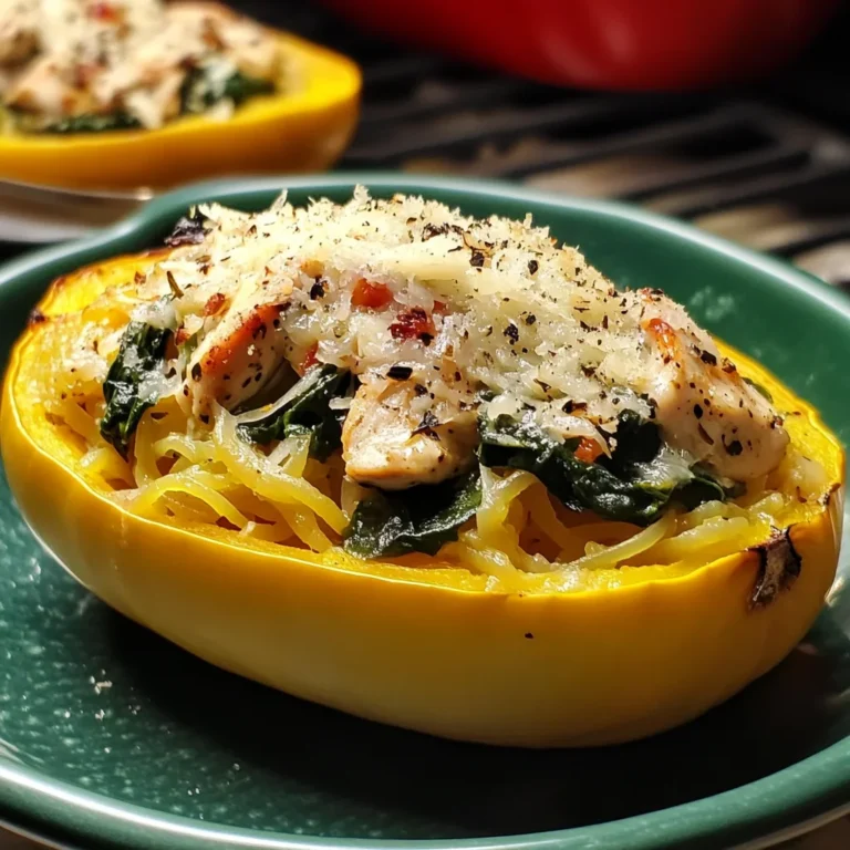 Garlic Parmesan Stuffed Spaghetti Squash with Chicken and Spinach