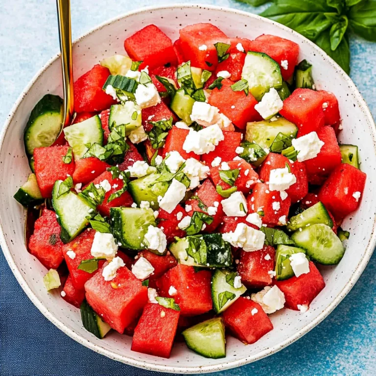 Watermelon Salad Recipe with Feta and Cucumber