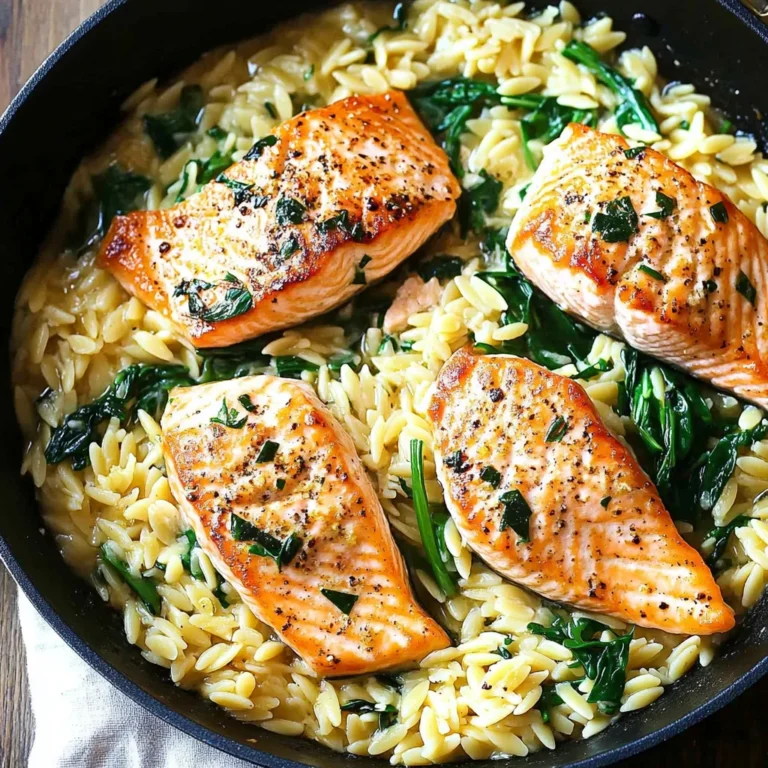 One Skillet Salmon with Lemon Orzo