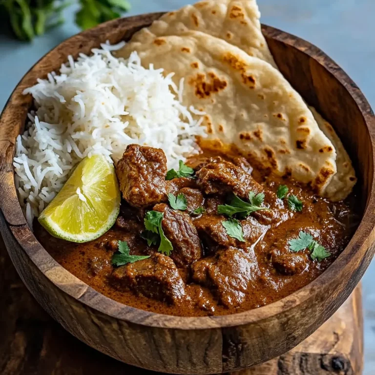 Beef Coconut Curry with Fragrant Rice and Warm Naan