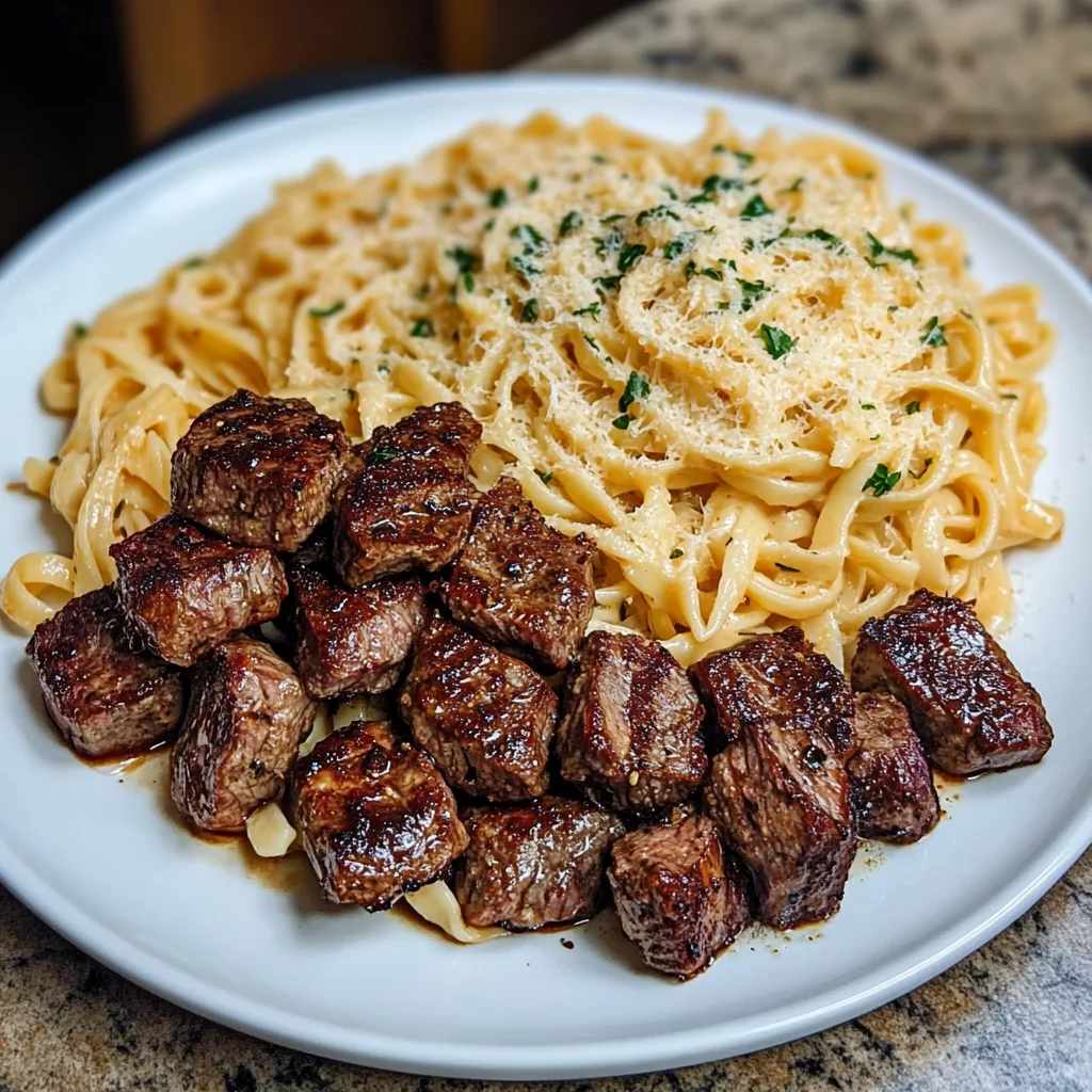 Cajun Steak Tips with Cheesy Parmesan Linguine