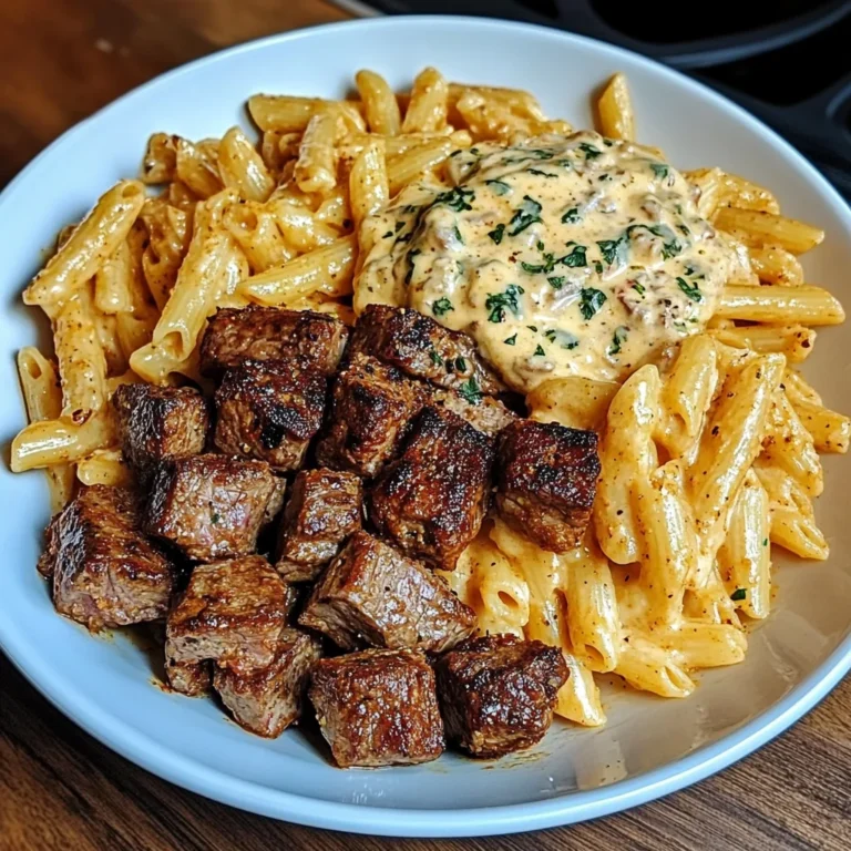 Cajun Steak Tips with Penne in Creamy Parmesan Cheese Sauce