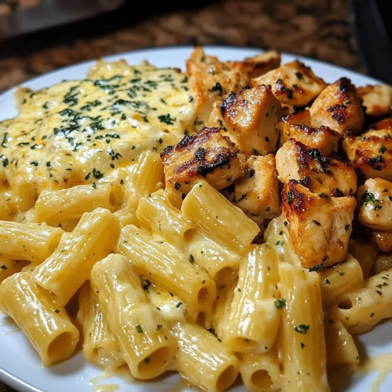 Cheddar Garlic Chicken Rigatoni in Parmesan Sauce