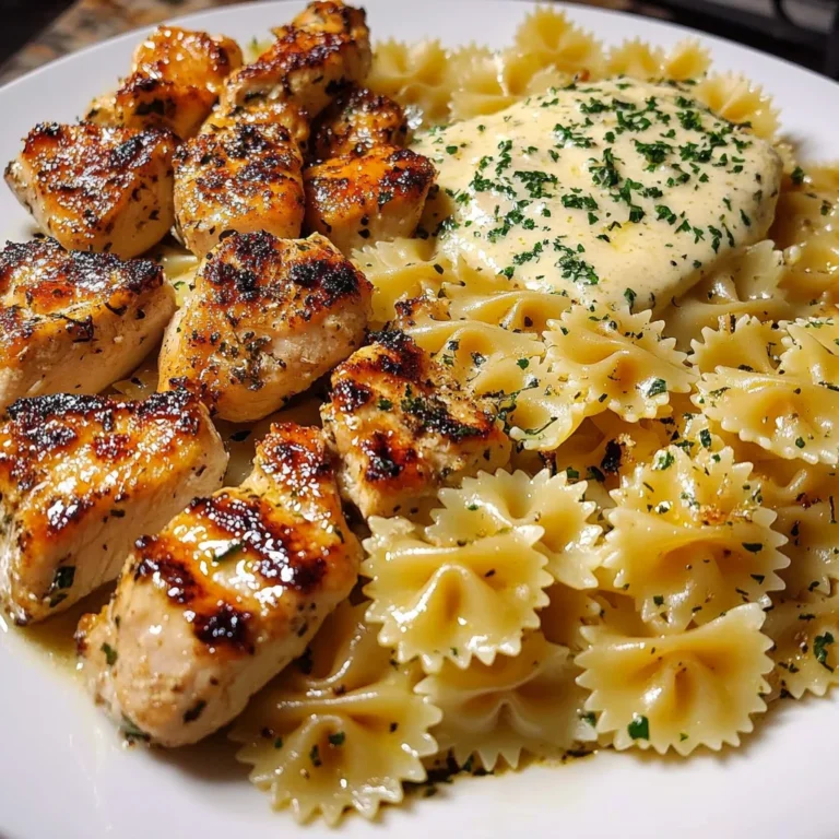Cheesy Garlic Butter Chicken with Bowtie Pasta and Creamy Sauce