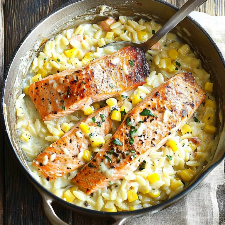 Creamed Corn Orzo with Salmon
