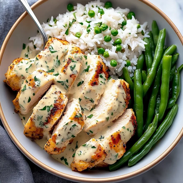 Creamy Herb Chicken with Fluffy Rice & Green Beans