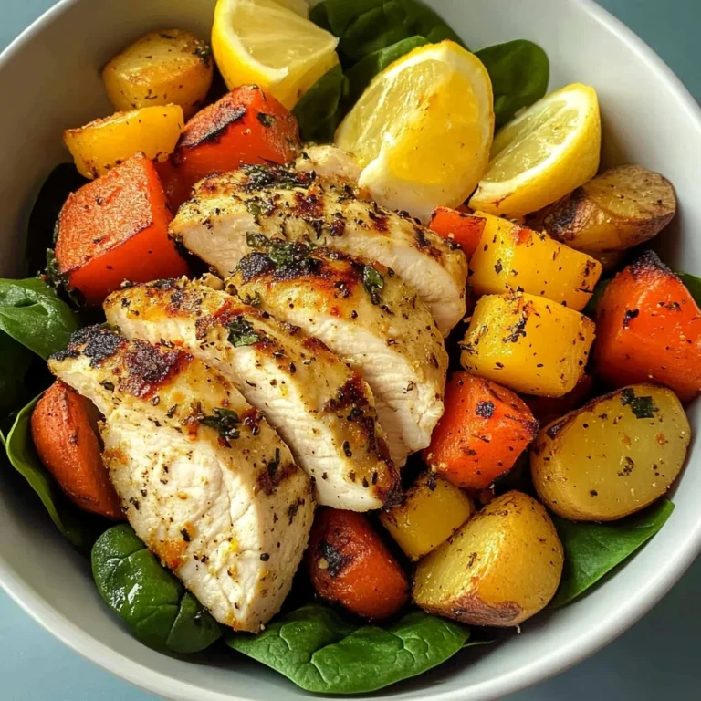 Grilled Chicken & Root Veggie Bowl with Spinach & Lemon