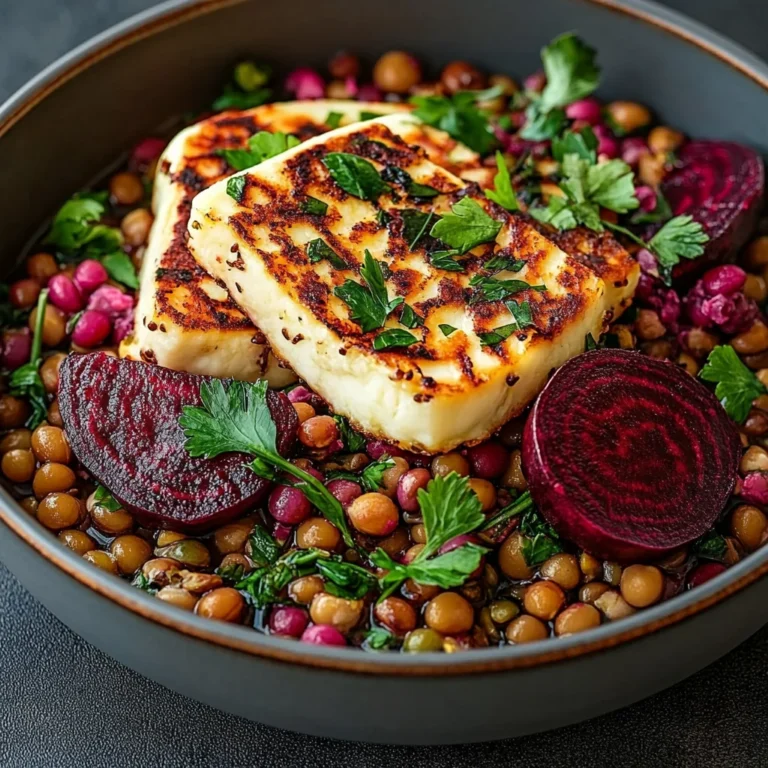 Halloumi with Lemony Lentils, Chickpeas and Beets