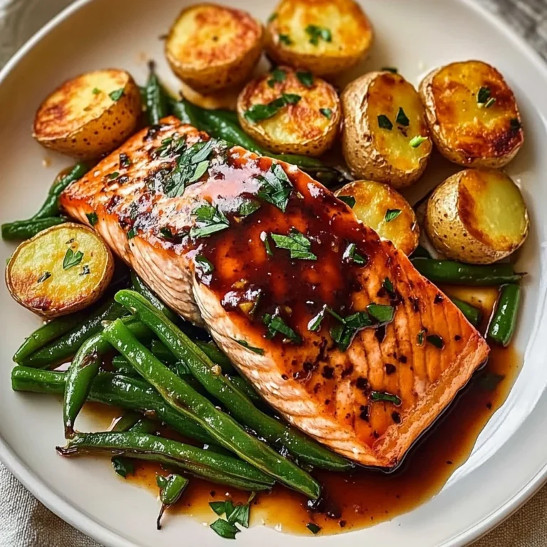Honey-Glazed Salmon with Garlic Green Beans & Crispy Potatoes