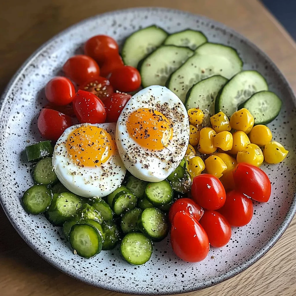 Mediterranean Egg Plate with Fresh Veggies & Cream Cheese