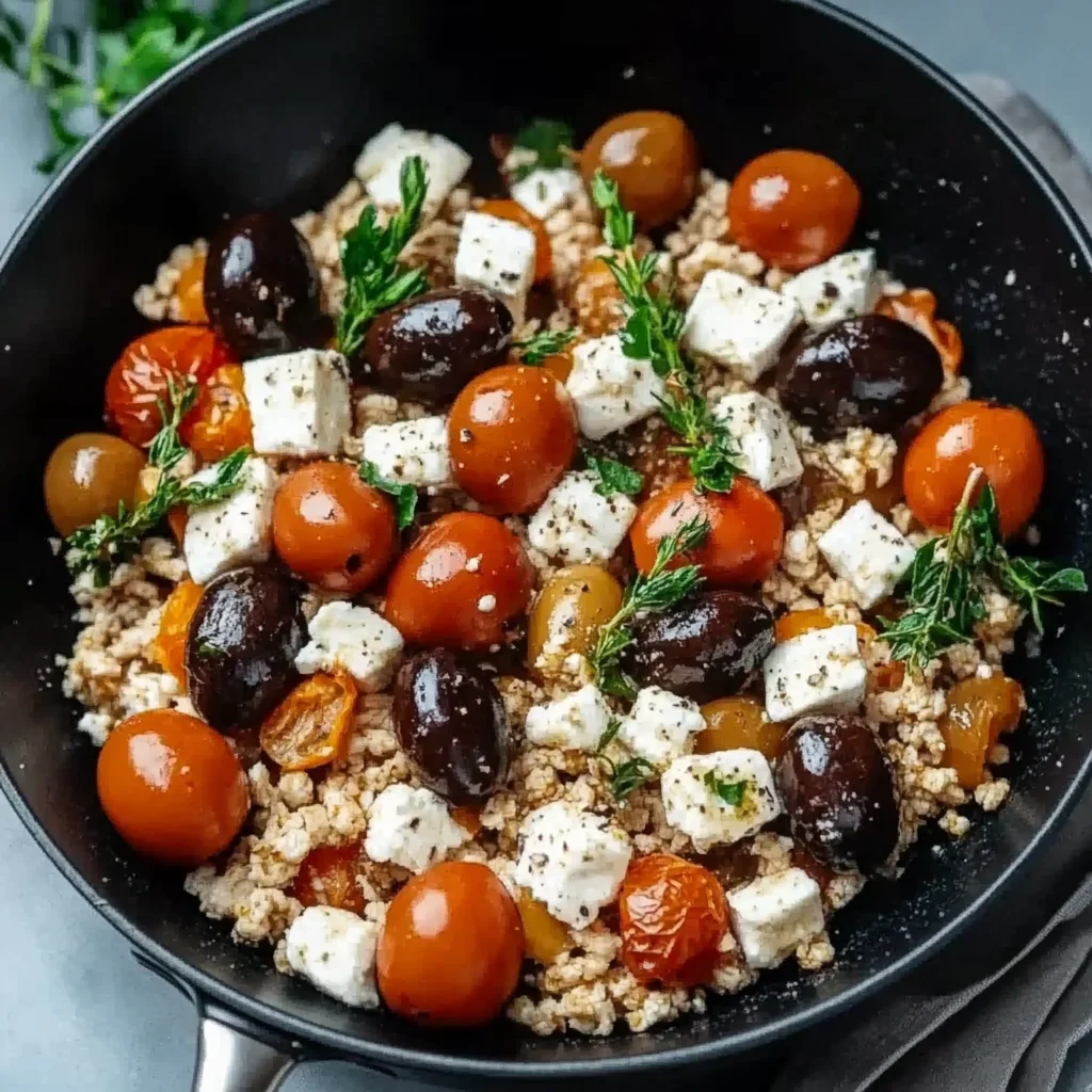Mediterranean Keto Ground Chicken Skillet with Olives and Feta
