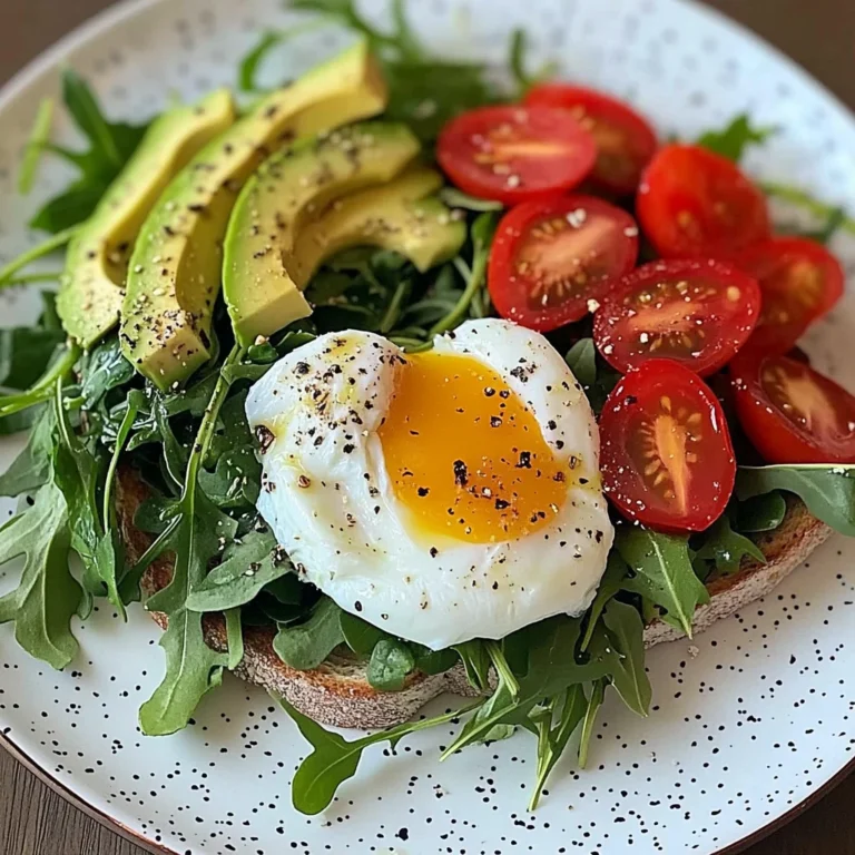 Poached Egg & Arugula Salad with Avocado, Tomato & Cream Cheese Toast