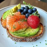 Smoked Salmon & Avocado Breakfast Toast with Fresh Fruit