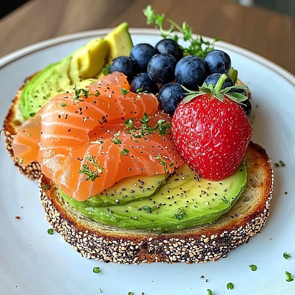 Smoked Salmon & Avocado Breakfast Toast with Fresh Fruit