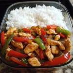 Spicy Garlic Pepper Chicken Stir-Fry with Steamed Rice