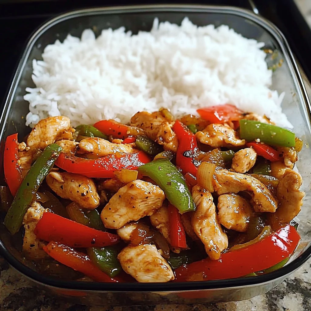 Spicy Garlic Pepper Chicken Stir-Fry with Steamed Rice