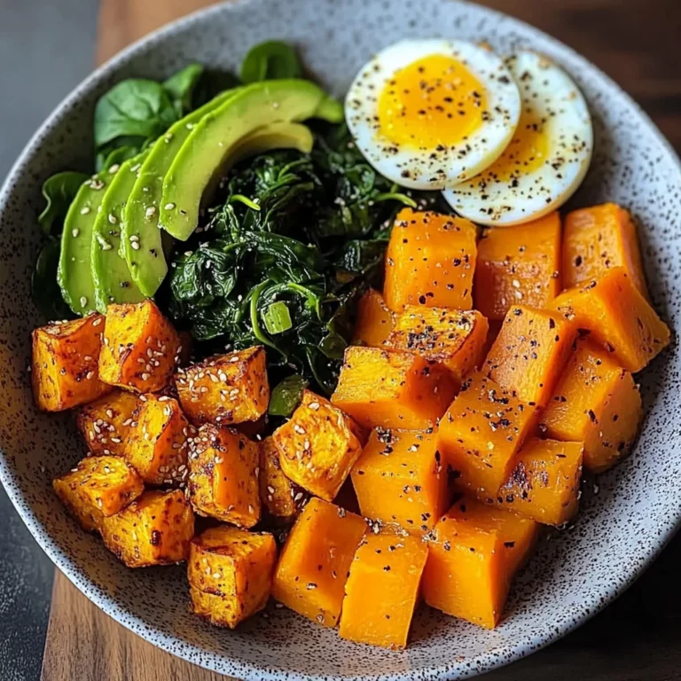 Avocado Power Plate with Jammy Eggs, Spinach & Sweet Potatoes