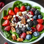 Berry Spinach Salad with Pecans, Feta, and Balsamic Glaze