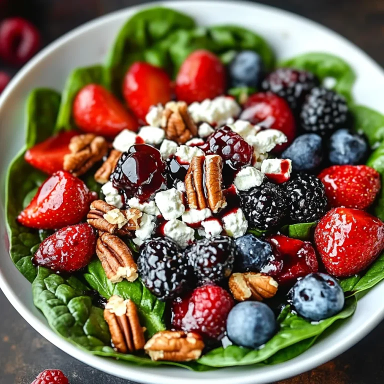 Berry Spinach Salad with Pecans, Feta, and Balsamic Glaze