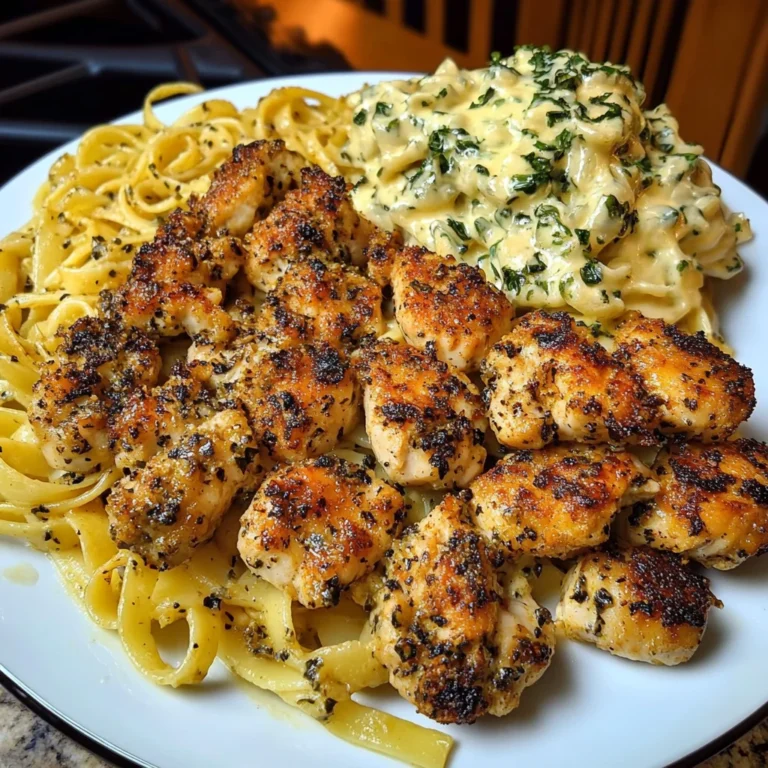 Cajun Chicken Bites with Cheesy Alfredo Linguine