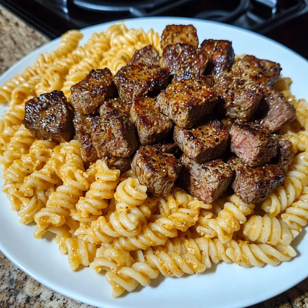 Cajun Steak Tips with Cheesy Parmesan Rotini