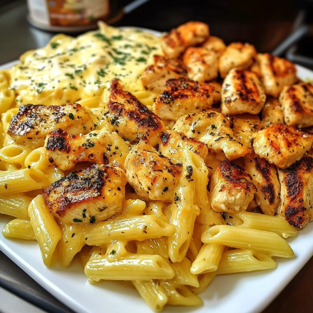 Cheesy Chicken Penne in Garlic Butter Parmesan Sauce