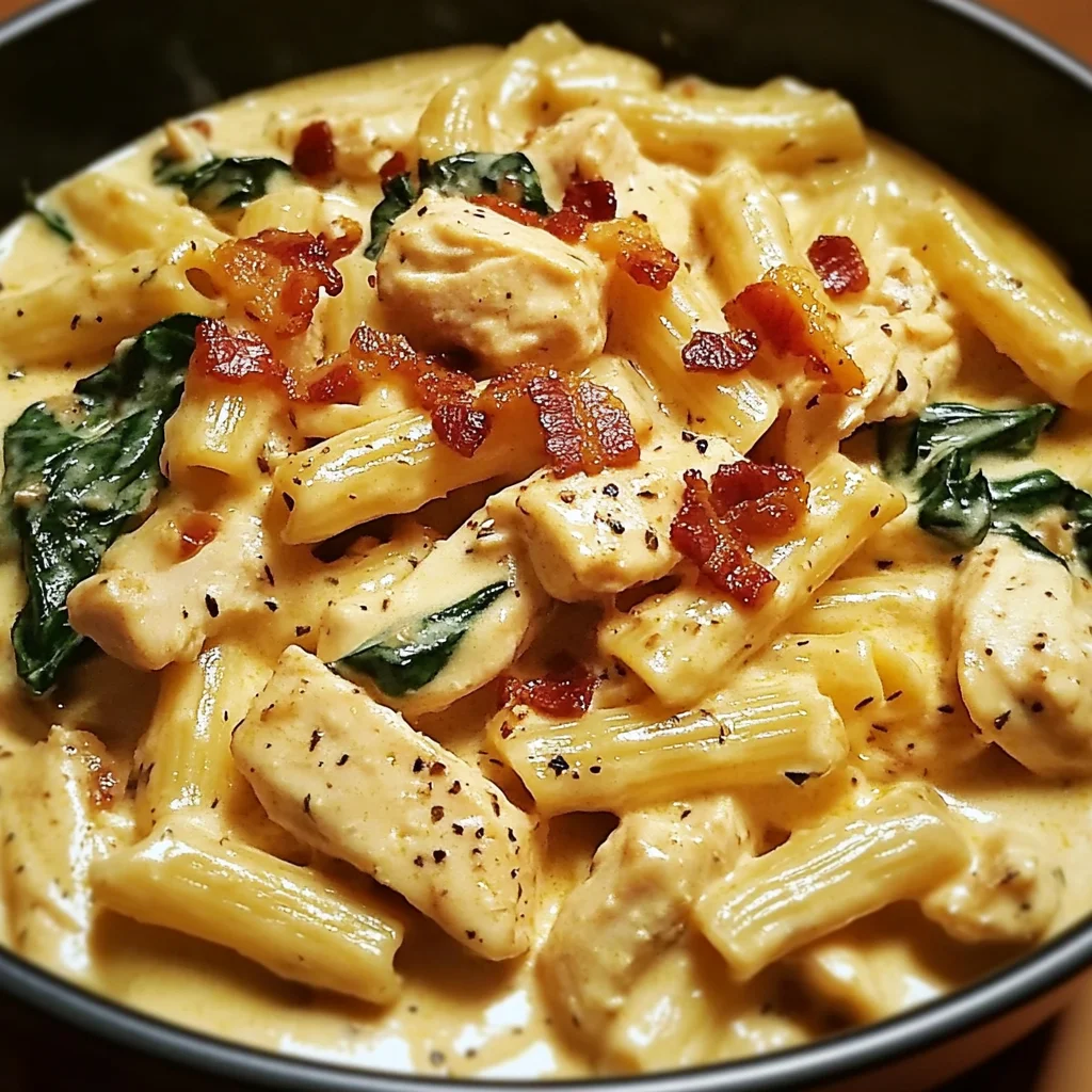 Creamy Chicken Pasta with Bacon and Spinach