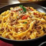 Creamy Pepper Ground Beef Fettuccine