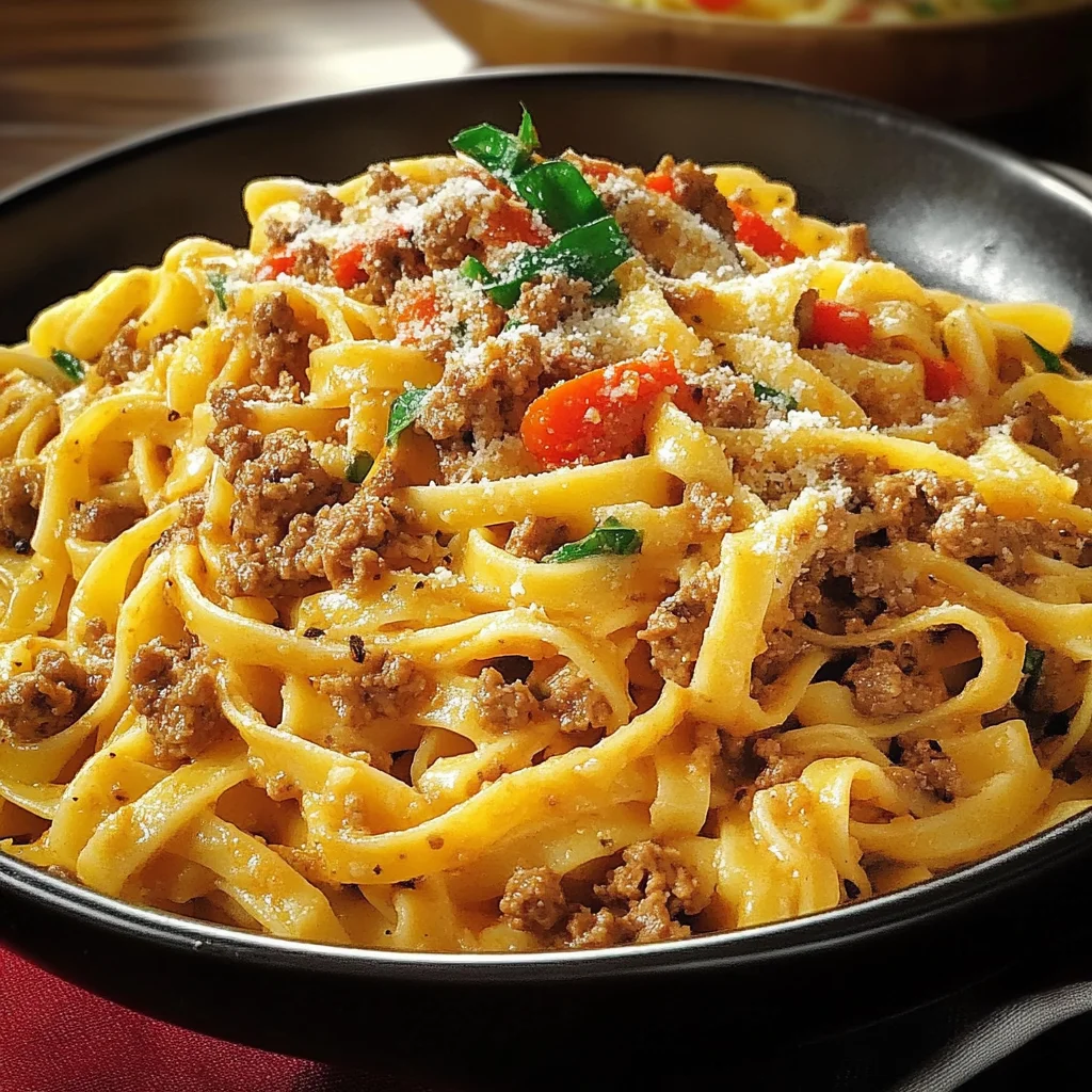 Creamy Pepper Ground Beef Fettuccine