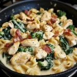 Decadent Garlic Butter Chicken Alfredo with Spinach, Bacon & Broccoli