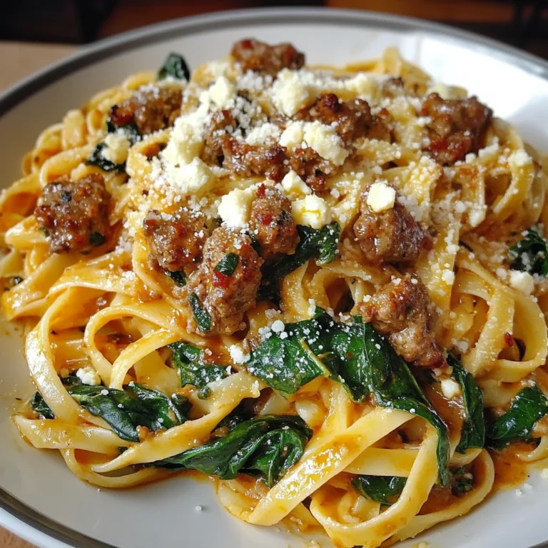 Garlic Butter Cheesy Linguine with Beef, Sausage and Spinach