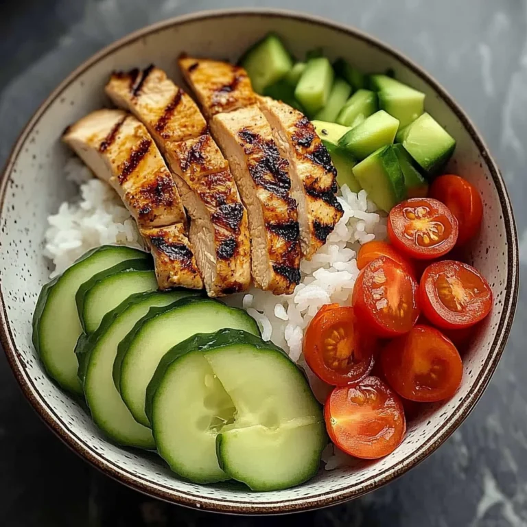 Grilled Chicken Rice Bowl with Avocado, Cucumber & Cherry Tomatoes