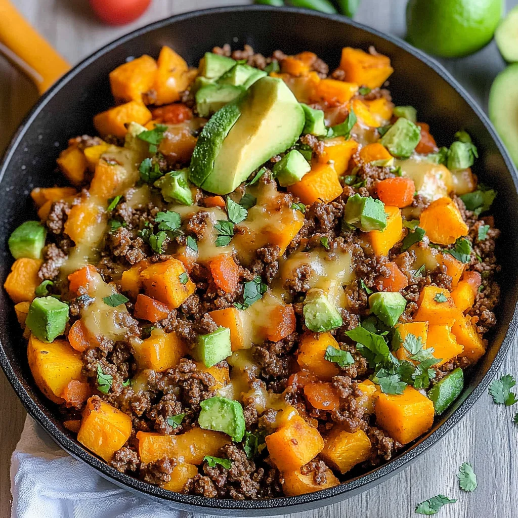 Southwest Ground Beef and Sweet Potato Skillet