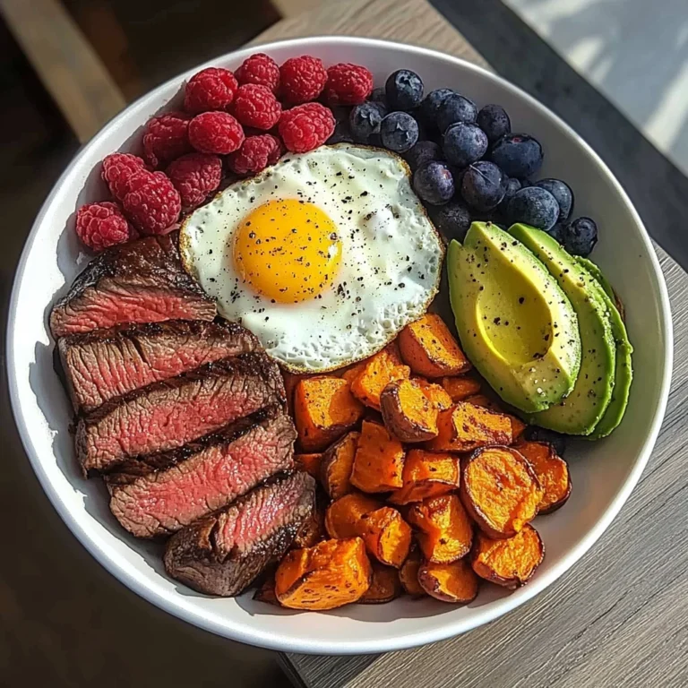 Steak & Sunny Eggs Power Plate with Sweet Potato, Avocado & Berries