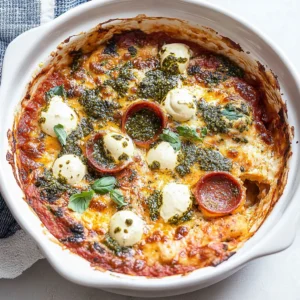Baked Pizza Dip with Pesto