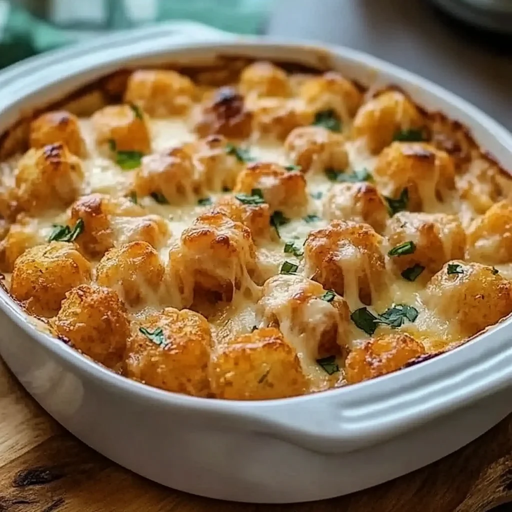 Chicken Alfredo Tater Tot Casserole