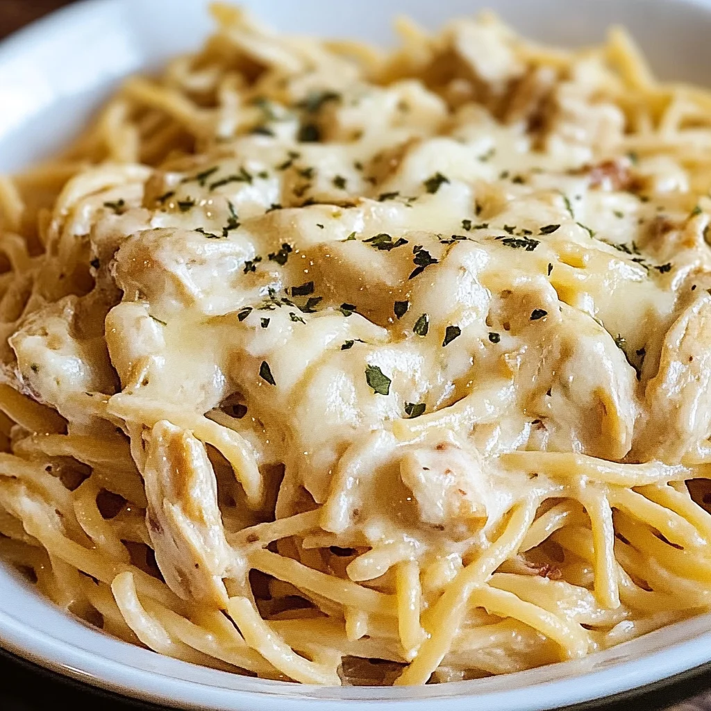 Creamy Crockpot Garlic Parmesan Chicken Pasta