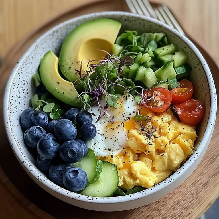 Creamy Scrambled Egg Bowl with Avocado, Microgreens & Veggies