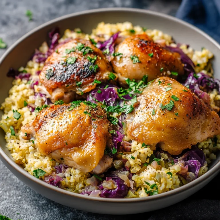 Crockpot Chicken Thighs with Cabbage & Cauliflower Rice
