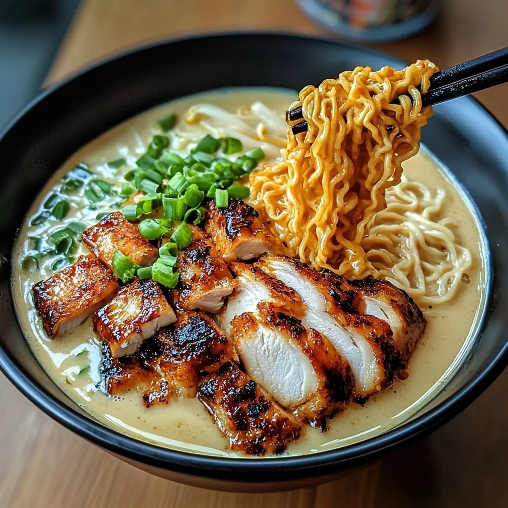 Fiery Chicken Ramen with Creamy Garlic Sauce