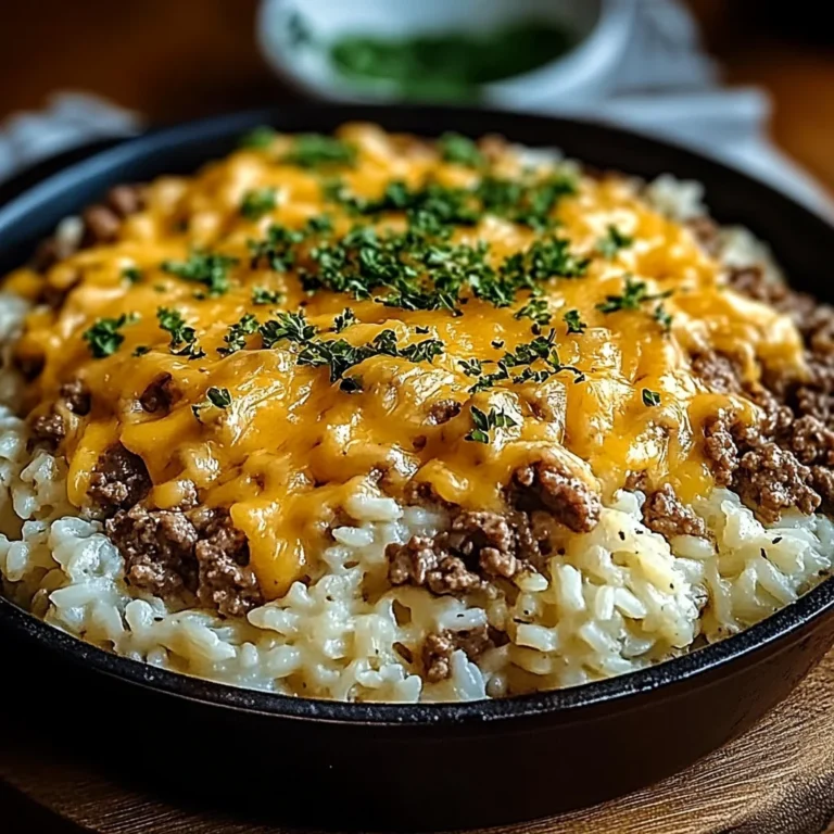 Garlic Butter Beef and Rice Skillet with Cheddar Parmesan Sauce