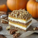 Pumpkin Cheesecake Bars with Walnut Crust and Streusel Topping