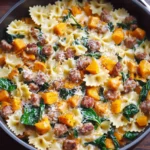 Creamy Roasted Butternut Squash Pasta with Sausage and Spinach