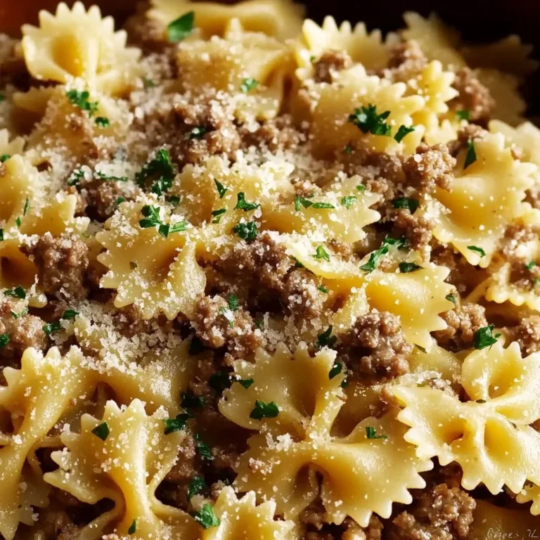 Garlic Butter Bowtie Pasta with Ground Beef Recipe